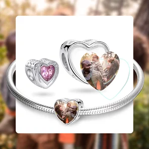 Talisman din argint Custom Photo Big Pink Heart