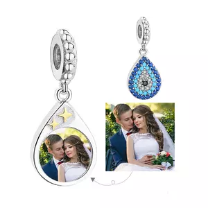 Talisman din argint Custom Photo Blue Fatima Drop