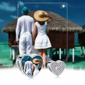 Talisman din argint Custom Photo Pink Heart