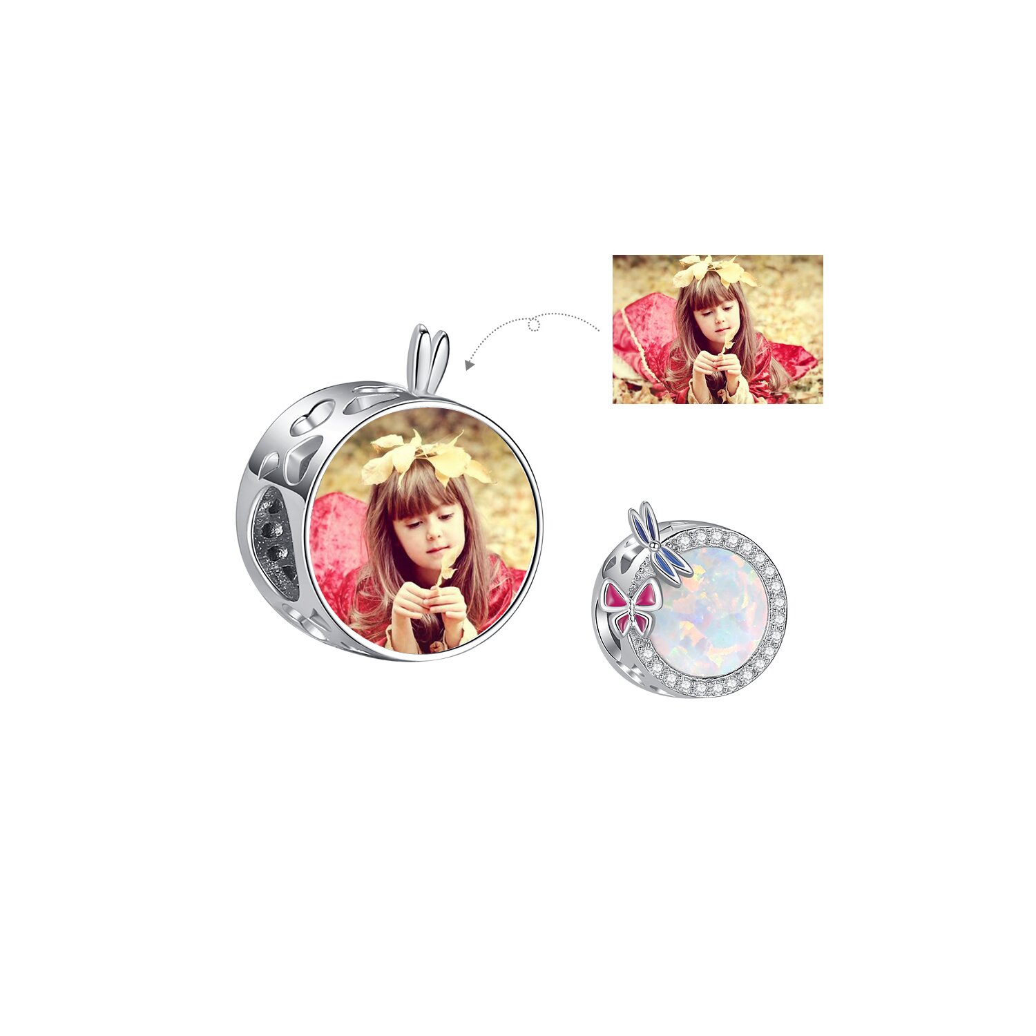 Talisman din argint custom photo sweety butterflies