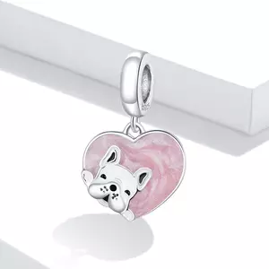 Talisman din argint Pink Heart Bulldog