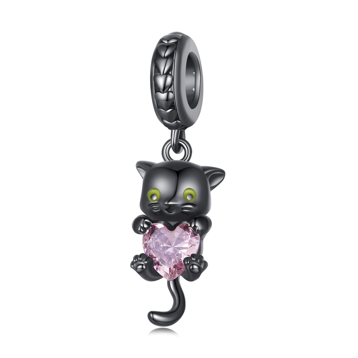 Talisman din argint Pink Hearted Black Kitty image2