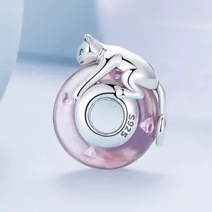 Talisman din argint Pink Lazy Cat