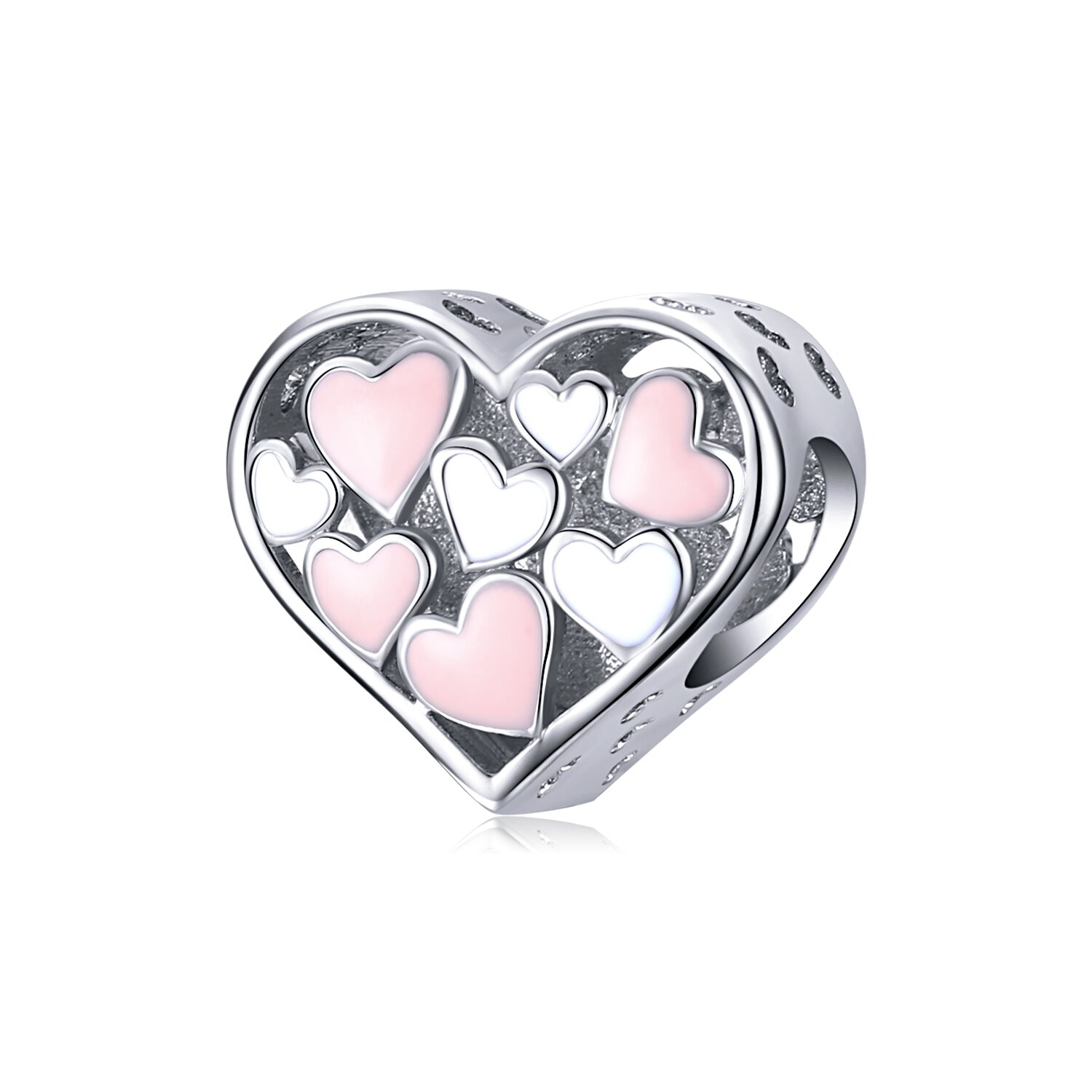 Talisman din argint Pink & White Hearts argint