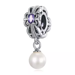 Talisman din argint Purple Flower Pearl Drop