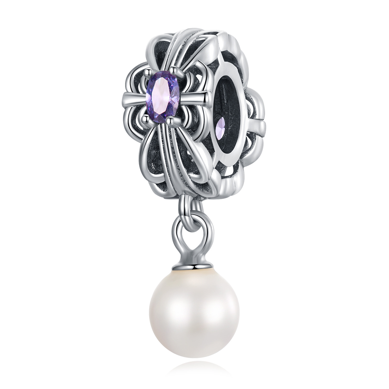 Talisman din argint Purple Flower Pearl Drop image7