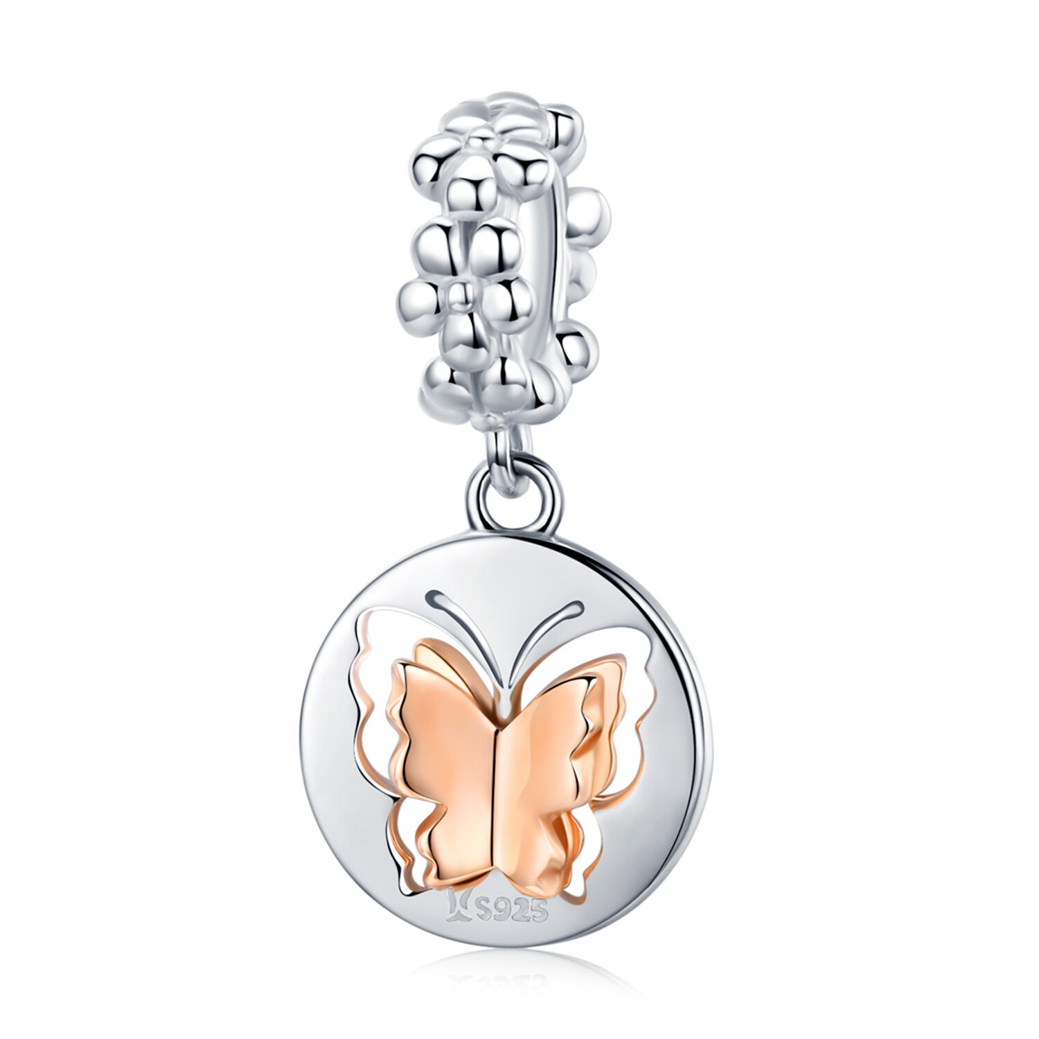 Talisman din argint spinning rose butterfly