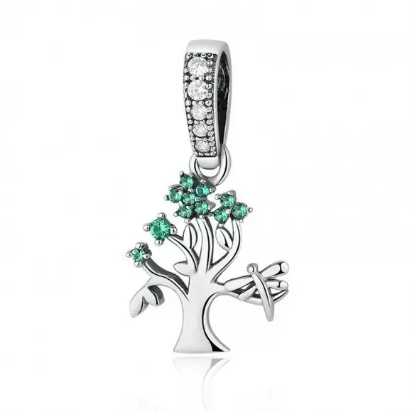 Talisman din argint sub forma de Pandantiv cu Copac si Cristale Verzi