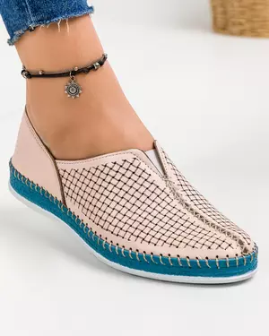 Balerini casual dama piele naturala roz pudra cu perforatii si insertie elastica MM-132-3