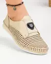 Balerini dama piele naturala bej cu talpa cusuta si perforatii MM-133-2 1