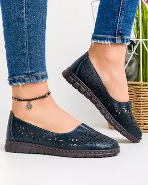 Balerini Perforati Din Piele Naturala Bleumarin JSB-101