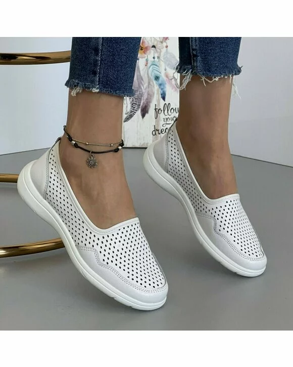 Balerini Piele Naturala Betty2 - Alb