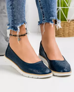 Balerini Piele Naturala Bleumarin Perforati RS-42