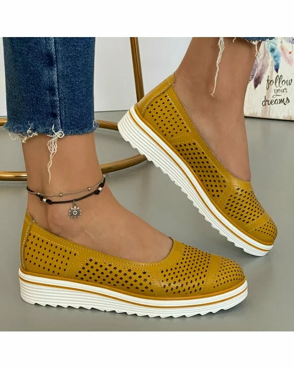 Balerini Piele Naturala Kate - Mustar