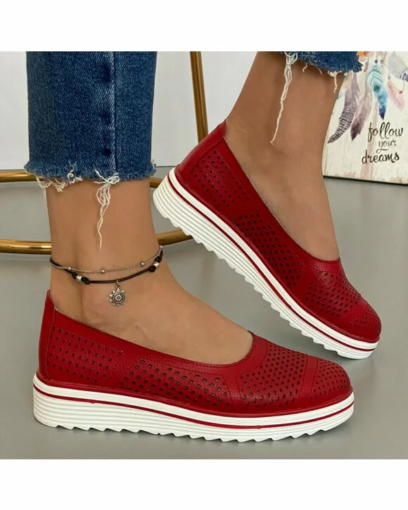 Balerini Piele Naturala Kate - Rosii