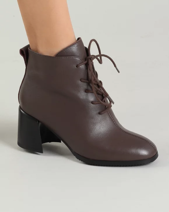 Botine Captusite Cafenii cu Toc Piele Naturala VN2296