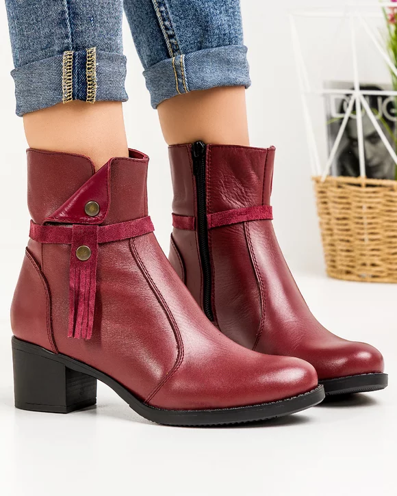 Botine Captusite Piele Naturala Bordo PCI634