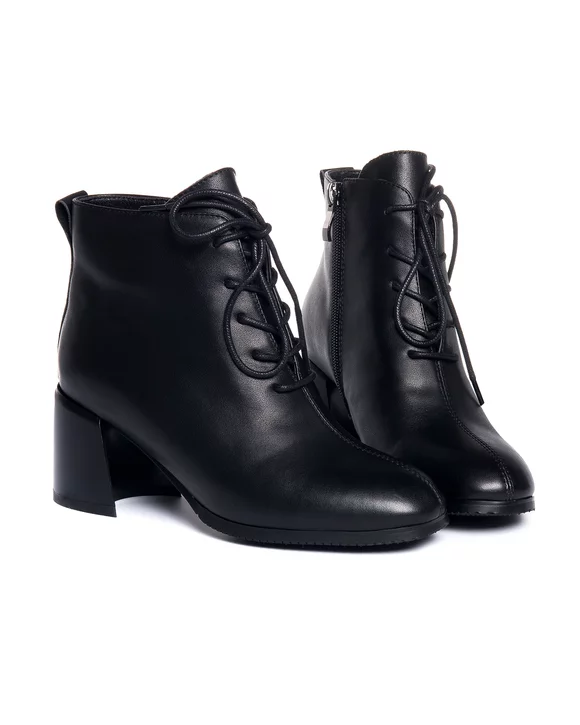 Botine cu Toc Captusite Piele Naturala Negre VN2296