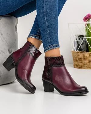 Botine Dama Piele Naturala Bordo IC807