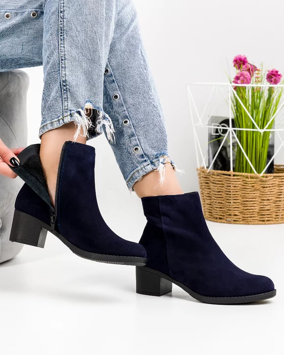 Botine Dama Piele Naturala Intoarsa Bleumarin GALAXY002V