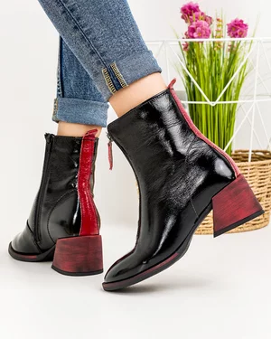 Botine Imblanite Piele Naturala Lucioasa Negre PCI696