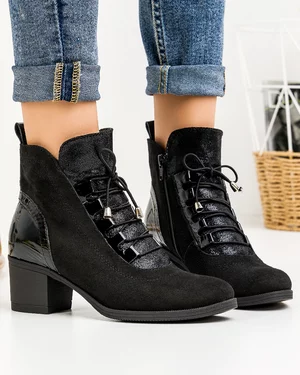 Botine Imblanite Piele Naturala Negre PCI651