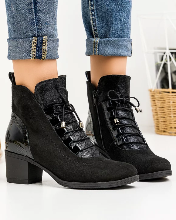 Botine Imblanite Piele Naturala Negre PCI651