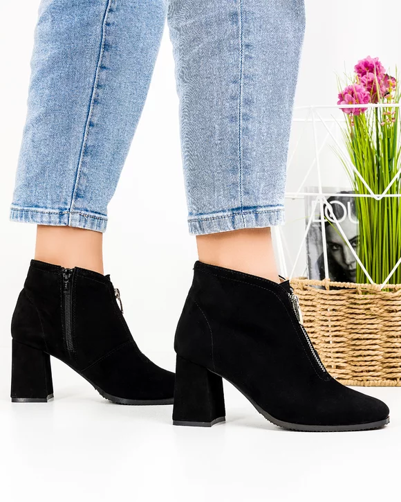 Botine Piele Intoarsa Dama Negre WIZ03
