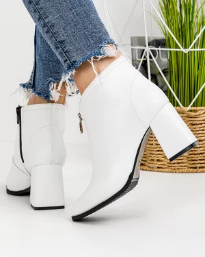 Botine Piele Naturala Dama Albe WIZ03