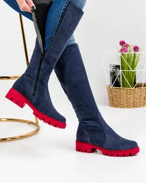 Cizme Piele Naturala Intoarsa Albastre PCI043V