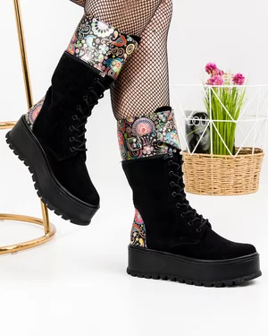 Cizme Piele Naturala Intoarsa Negre POL109