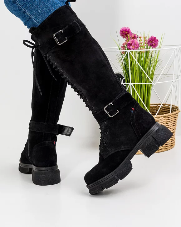 Cizme Piele Naturala Intoarsa Negre WIZ07V