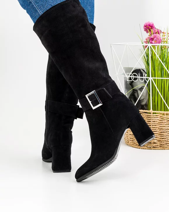 Cizme Piele Naturala Intoarsa Negre WIZ08V