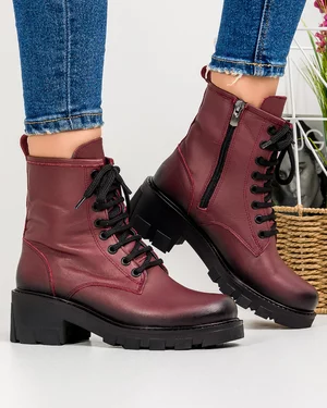 Ghete Bordo Piele Naturala Imblanite Ak106