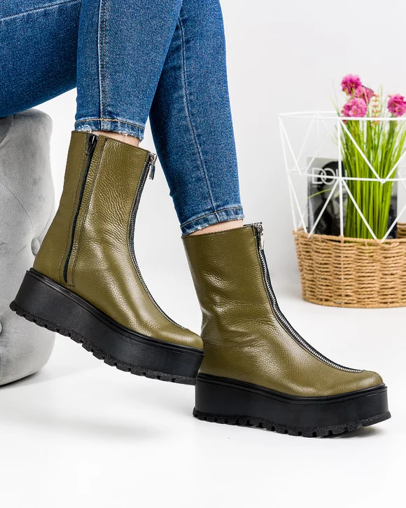 Ghete Captusite Piele Naturala Kaki POL102A