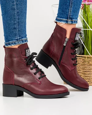 Ghete Cu Toc Piele Naturala Imblanite Bordo AK105