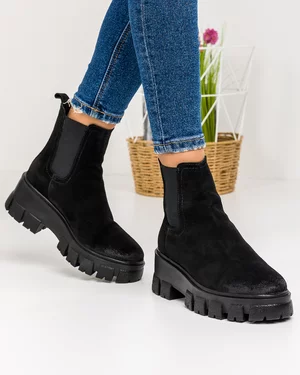 Ghete Dama Piele Naturala Intoarsa Negre IC190