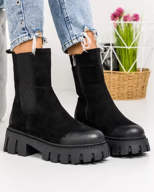 Ghete Dama Piele Naturala Intoarsa Negre IC192