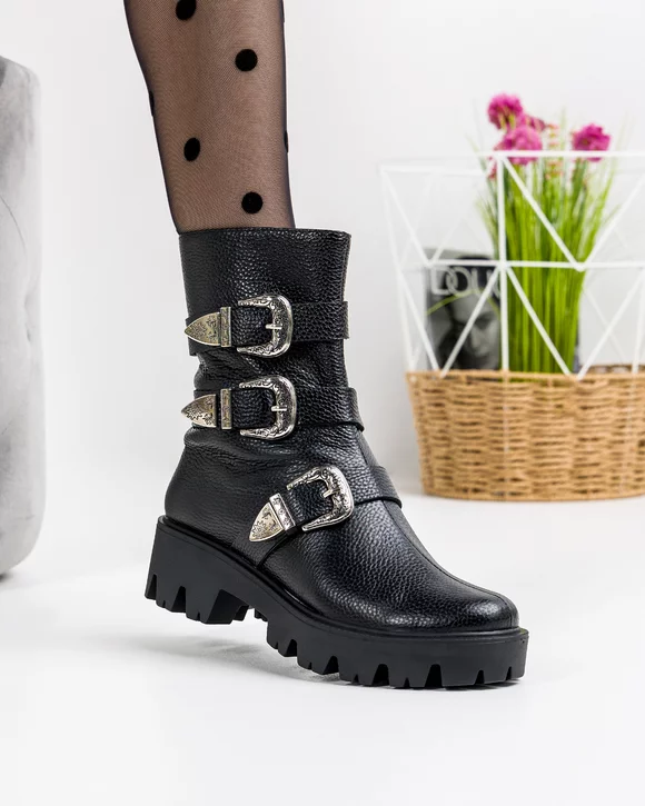 Ghete Dama Piele Naturala Negre POL114