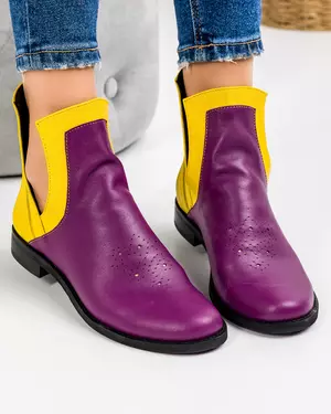 Ghete de vara din piele naturala mov cu galben cu perforatii frontale POL153