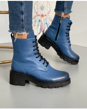 Ghete Din Piele Naturala Imblanite Albastre Ak106