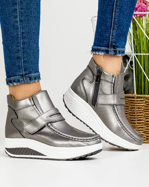 Ghete Imblanite Cu Bareta Pewter Din Piele Naturala PL-31