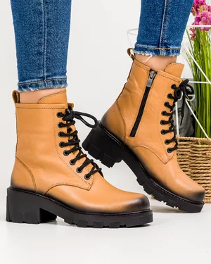 Ghete Imblanite Din Piele Naturala Camel Ak106