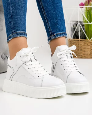 Ghete Imblanite Piele Naturala Albe AW456