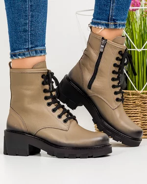 Ghete Imblanite Piele Naturala Bej AK106
