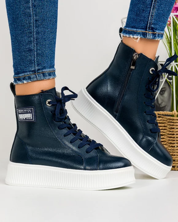 Ghete Imblanite Piele Naturala Bleumarin AW454