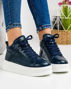 Ghete Imblanite Piele Naturala Bleumarin AW456