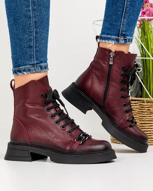 Ghete Imblanite Piele Naturala Bordo AK109