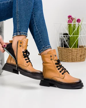 Ghete Imblanite Piele Naturala Camel AK107