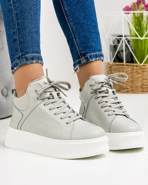 Ghete Imblanite Piele Naturala Gri AW456